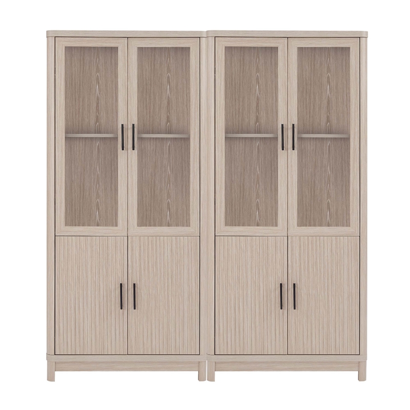 Manhattan Comfort Jodie Bookcase from Engineered Wood in Light Oak - Set of 2