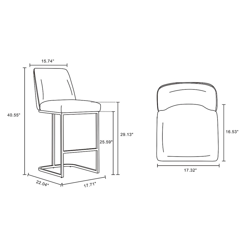 Manhattan Comfort Serena Barstool with Metal Base in Light Gray (Set of 2)
