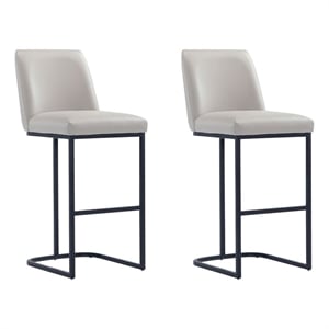 Manhattan Comfort Serena Barstool with Metal Base in Light Gray (Set of 2)