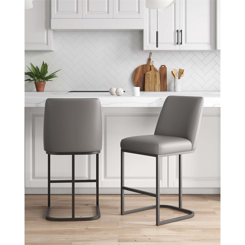 Manhattan Comfort Serena Counter Stool with Metal Base in Gray (Set of 2)