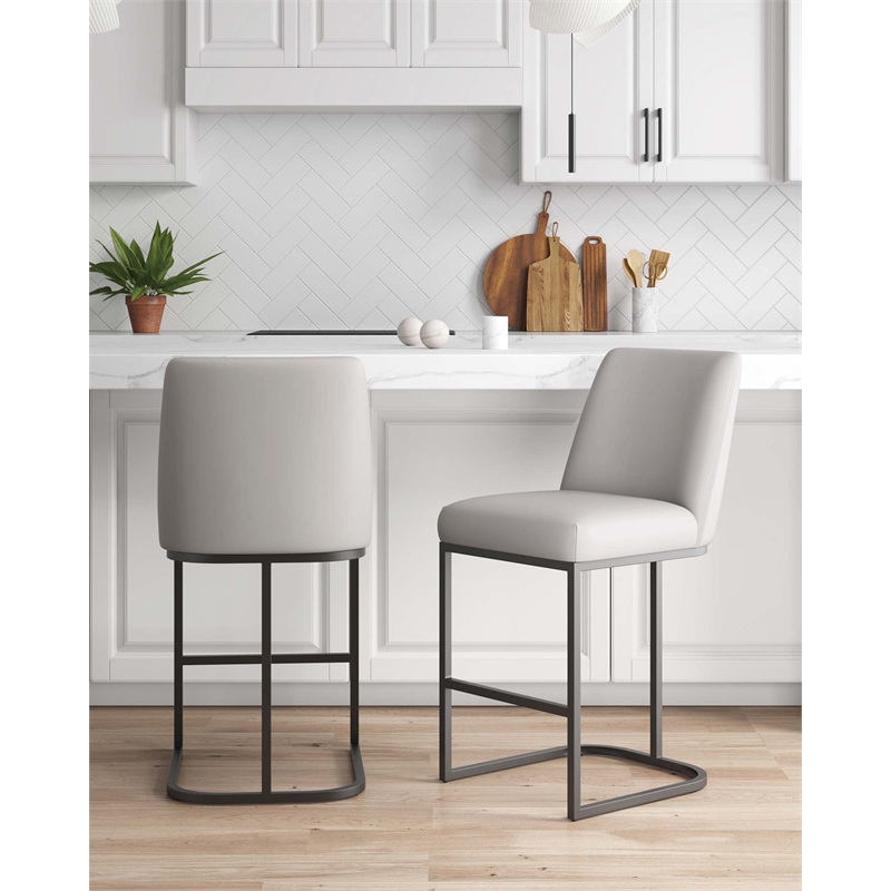 Manhattan Comfort Serena Counter Stool with Metal Base in Light Gray (Set of 2)
