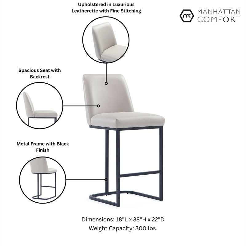Manhattan Comfort Serena Counter Stool with Metal Base in Light Gray (Set of 2)