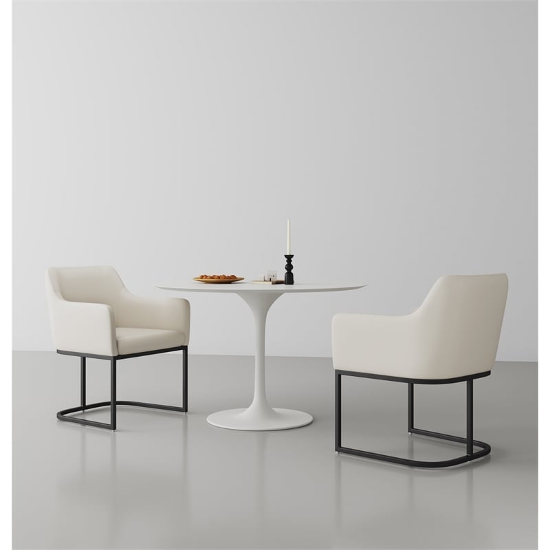Serena Upholstered Dining Armchair with Steel Base in Cream - Set of 2