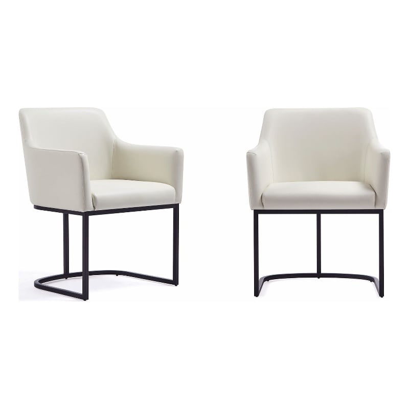 Serena Upholstered Dining Armchair with Steel Base in Cream - Set of 2