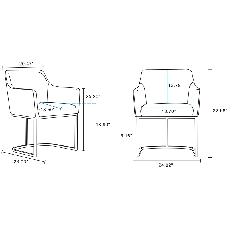 Serena Upholstered Dining Armchair with Steel Base in Gray- Set of 2