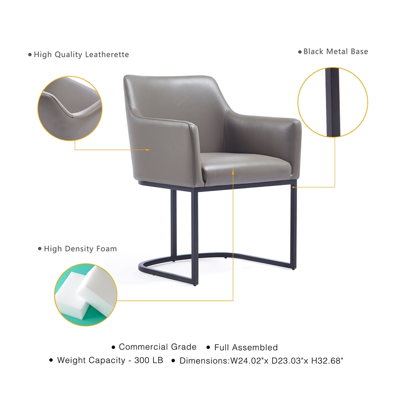 Serena Upholstered Dining Armchair with Steel Base in Gray- Set of 2