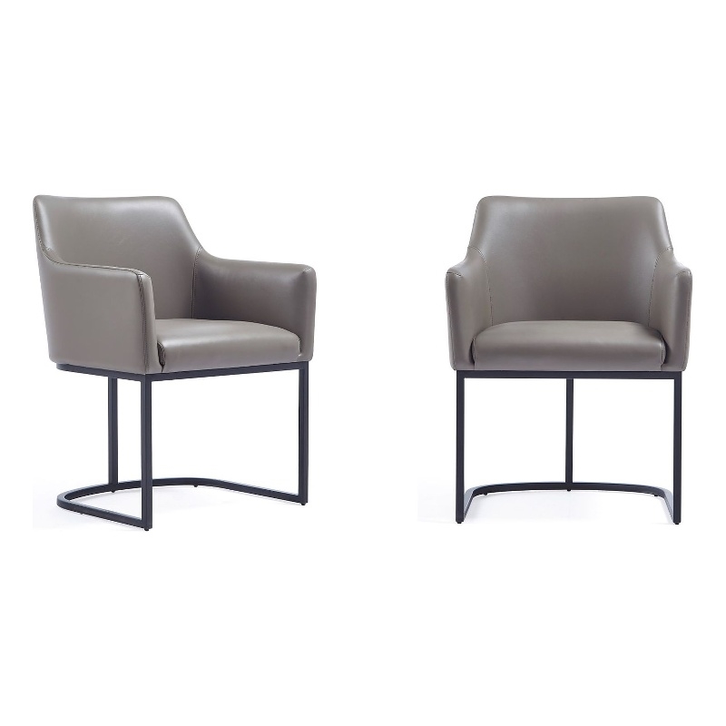 Serena Upholstered Dining Armchair with Steel Base in Gray- Set of 2