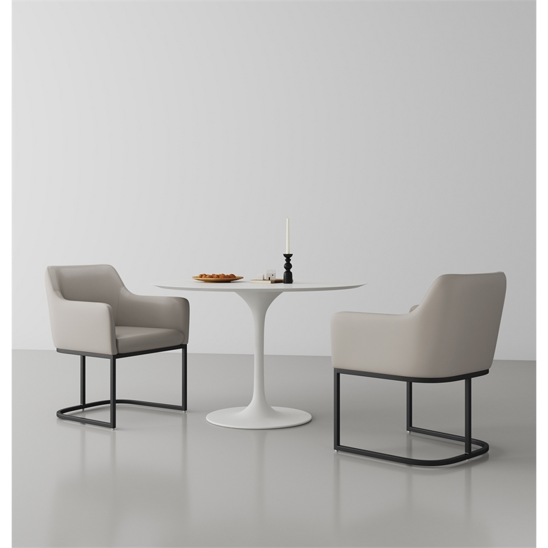 Serena Upholstered Dining Armchair with Steel Base in Light Gray- Set of 2