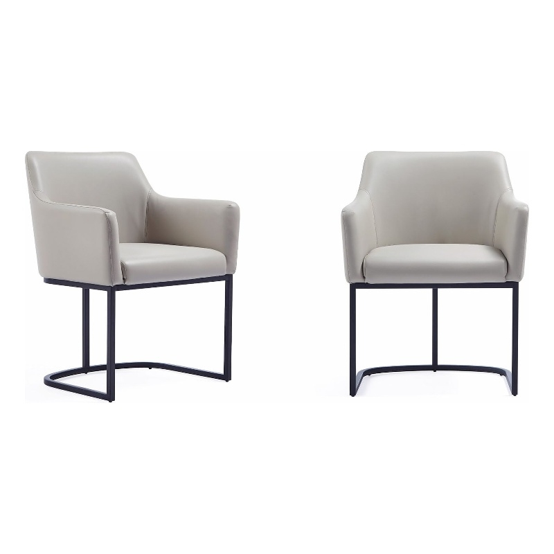 Serena Upholstered Dining Armchair with Steel Base in Light Gray- Set of 2