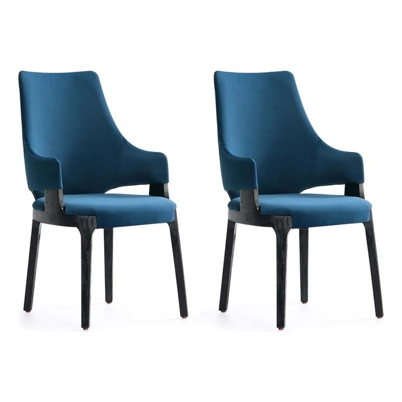 Kara Upholstered Dining Arm Chair from Solid Wood in Blue Set of 2