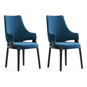 Kara Upholstered Dining Arm Chair from Solid Wood in Blue Set of 2