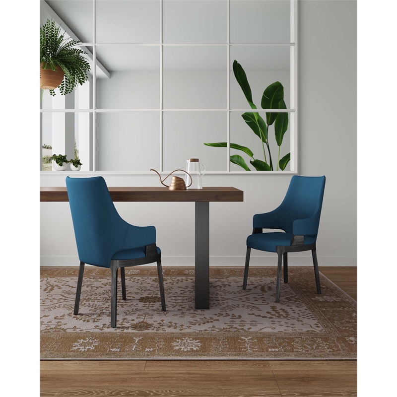Kara Upholstered Dining Arm Chair from Solid Wood in Blue Set of 2