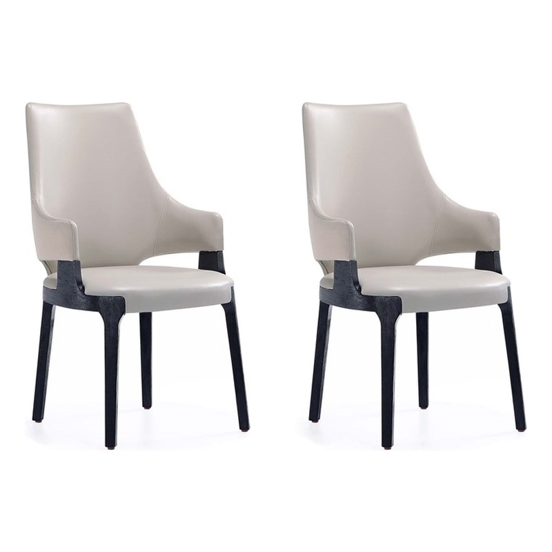 Kara Upholstered Dining Arm Chair from Solid Wood in Light Gray- Set of 2