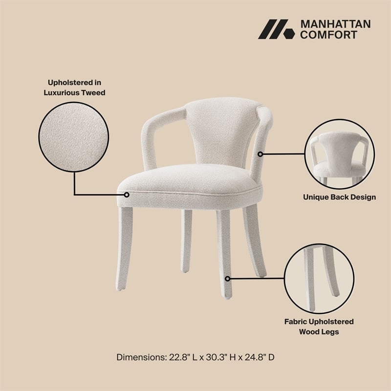 Palmer Dining Armchair with Solid Wood Frame in Ivory - Set of 2