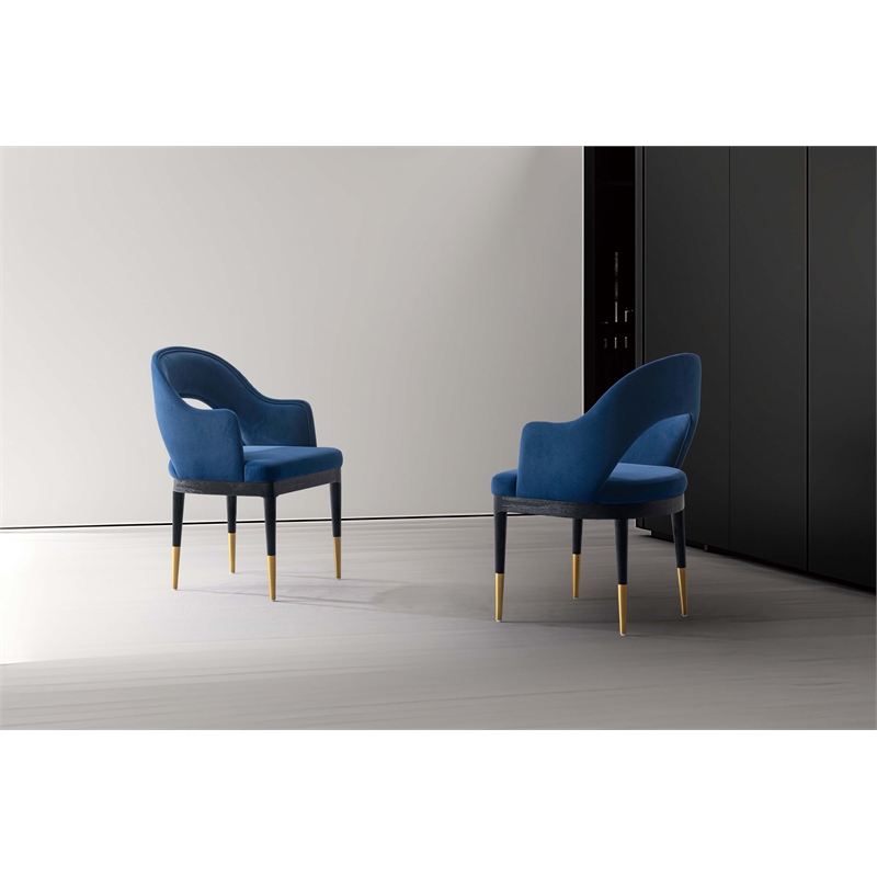 Carrington Dining Armchair with Solid Wood Frame in Midnight Blue - Set of 2