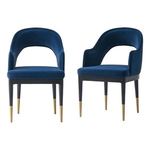 Carrington Dining Armchair with Solid Wood Frame in Midnight Blue - Set of 2