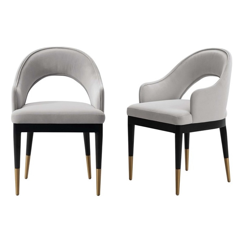 Carrington Dining Armchair with Solid Wood Frame in Light Gray - Set of 2