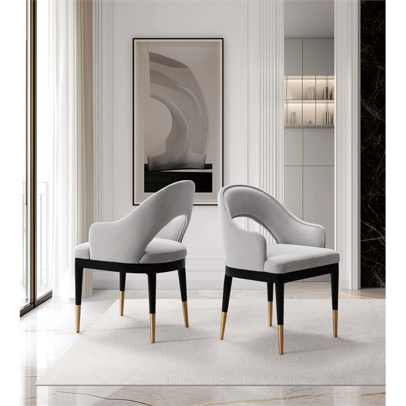 Carrington Dining Armchair with Solid Wood Frame in Light Gray - Set of 2