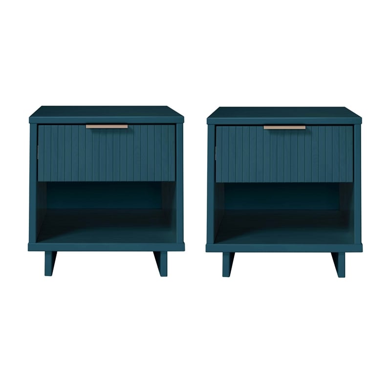 Manhattan Comfort Granville Solid Wood Nightstand 1.0 in Midnight Blue- Set of 2