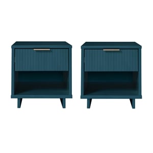 Manhattan Comfort Granville Solid Wood Nightstand 1.0 in Midnight Blue- Set of 2