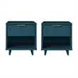 Manhattan Comfort Granville Solid Wood Nightstand 1.0 in Midnight Blue- Set of 2
