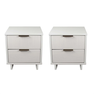 Manhattan Comfort Granville Solid Wood Nightstand 2.0 in White- Set of 2