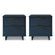 Manhattan Comfort Granville Solid Wood Nightstand 2.0 in Midnight Blue- Set of 2