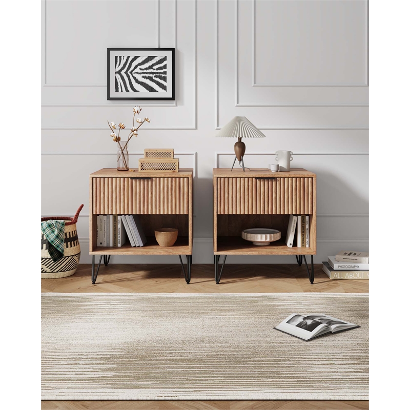 DUMBO 1.0 Nightstand from Engineered Wood in Golden Brown - Set of 2