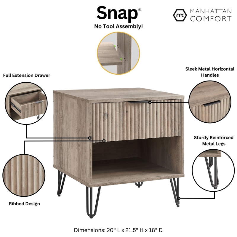 DUMBO 1.0 Nightstand from Engineered Wood in Rustic Gray - Set of 2