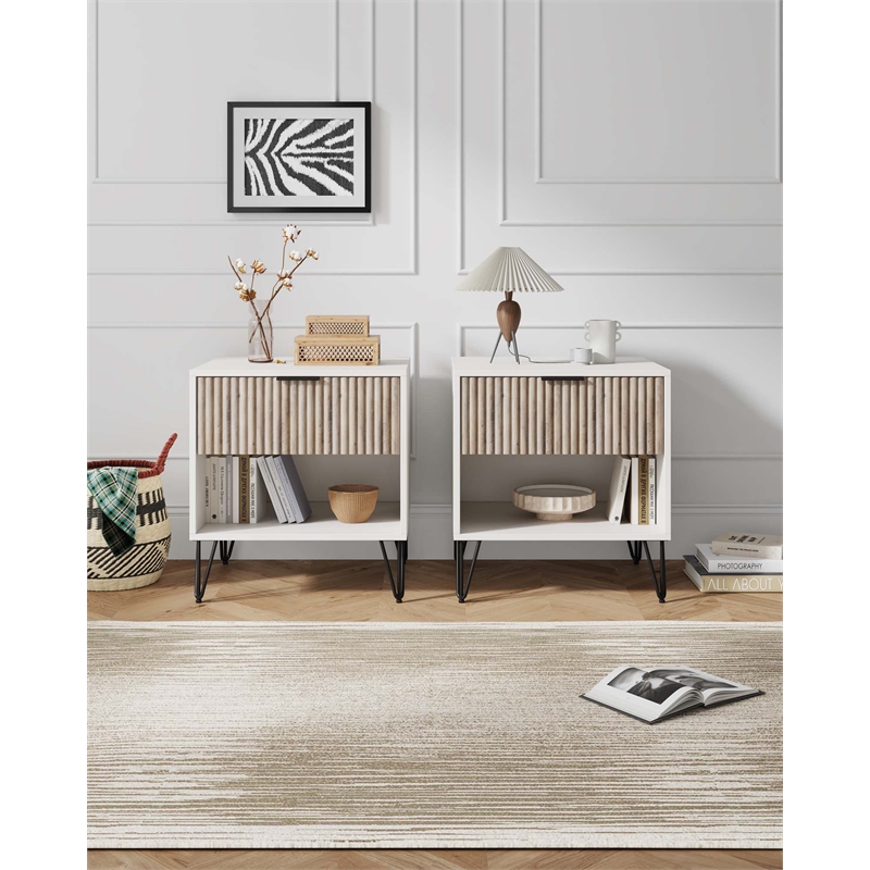 DUMBO 1.0 Nightstand from Engineered Wood in Off White and Rustic Grey- Set of 2