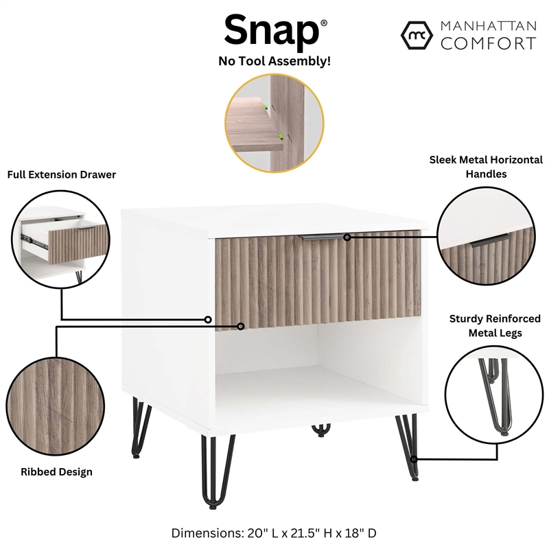 DUMBO 1.0 Nightstand from Engineered Wood in Off White and Rustic Grey- Set of 2