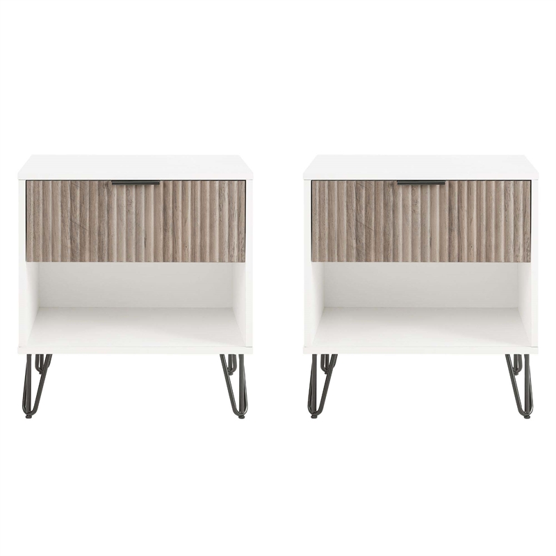 DUMBO 1.0 Nightstand from Engineered Wood in Off White and Rustic Grey- Set of 2