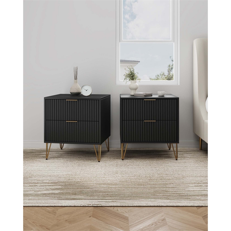 DUMBO 2.0 Nightstand from Engineered Wood in Black - Set of 2