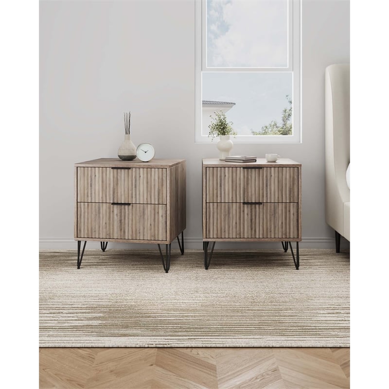 DUMBO 2.0 Nightstand from Engineered Wood in Rustic Gray - Set of 2