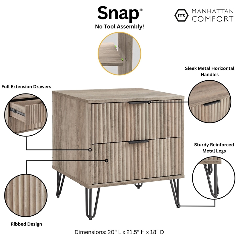 DUMBO 2.0 Nightstand from Engineered Wood in Rustic Gray - Set of 2