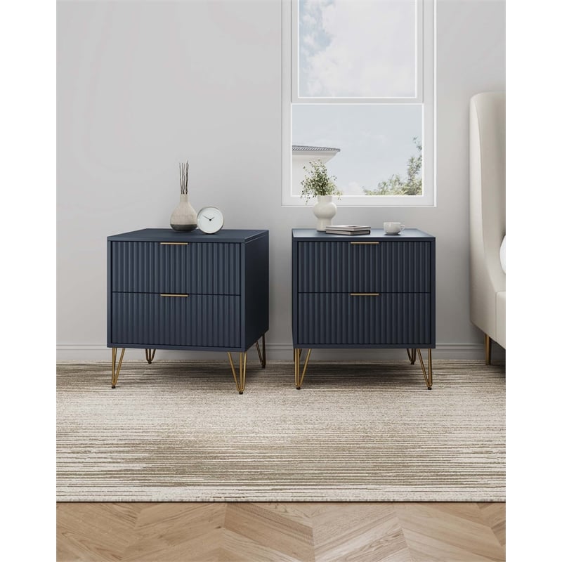 DUMBO 2.0 Nightstand from Engineered Wood in Midnight Blue - Set of 2