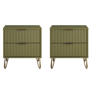 DUMBO 2.0 Nightstand from Engineered Wood in Olive Green - Set of 2