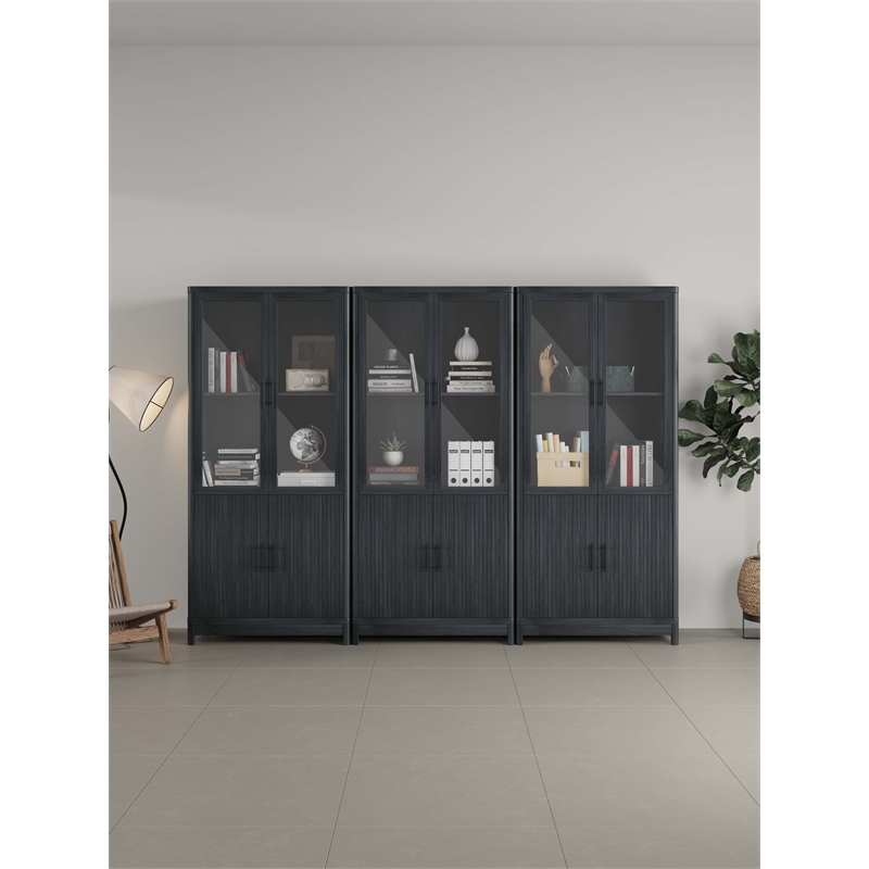 Jodie Bookcase made from Engineered Wood in Charcoal Gray - Set of 3