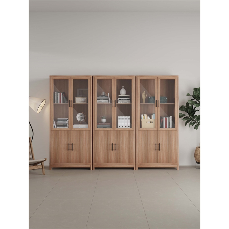 Manhattan Comfort Jodie Bookcase made from Engineered Wood in Maple - Set of 3