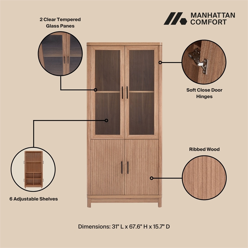 Manhattan Comfort Jodie Bookcase made from Engineered Wood in Maple - Set of 3