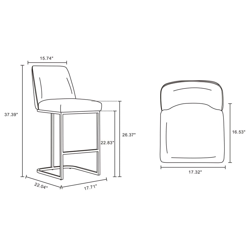 Manhattan Comfort Serena Counter Stool with Steel Base in Gray (Set of 3)