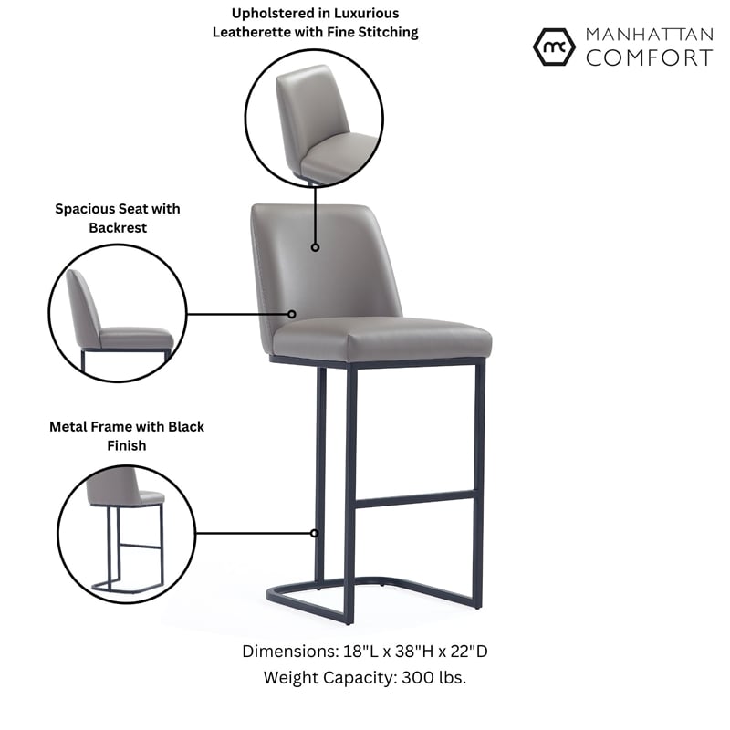 Manhattan Comfort Serena Counter Stool with Steel Base in Gray (Set of 3)