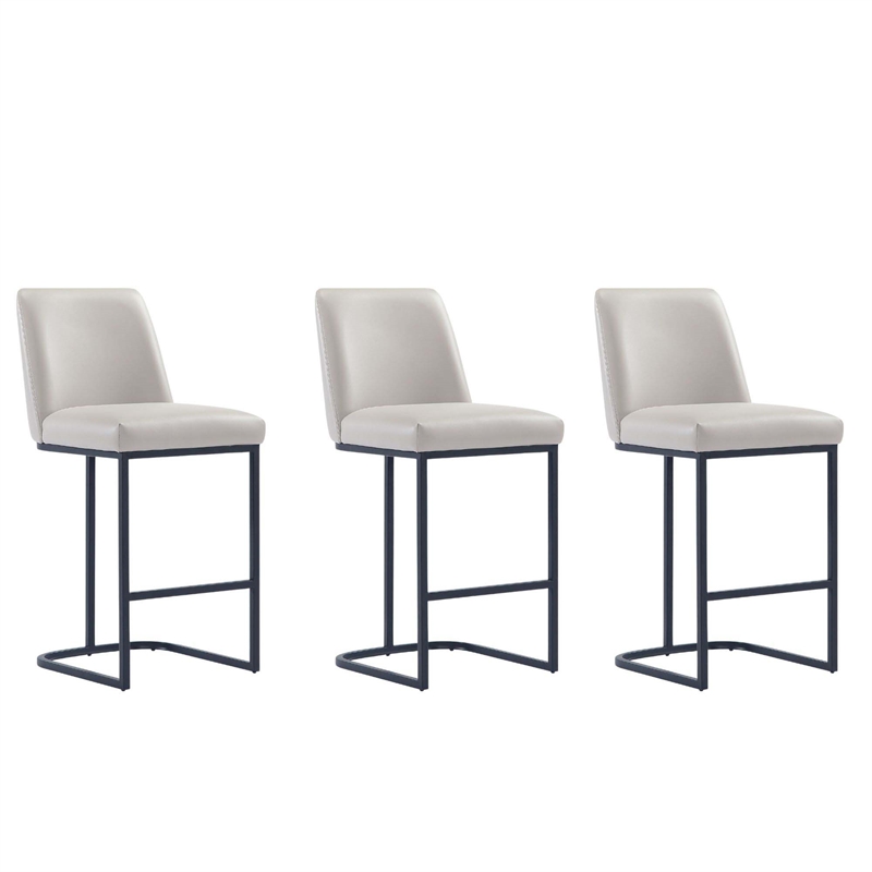 Manhattan Comfort Serena Counter Stool with Steel Base in Light Gray (Set of 3)