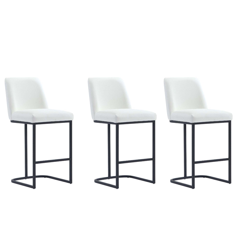 Manhattan Comfort Serena Counter Stool with Steel Base in White (Set of 3)