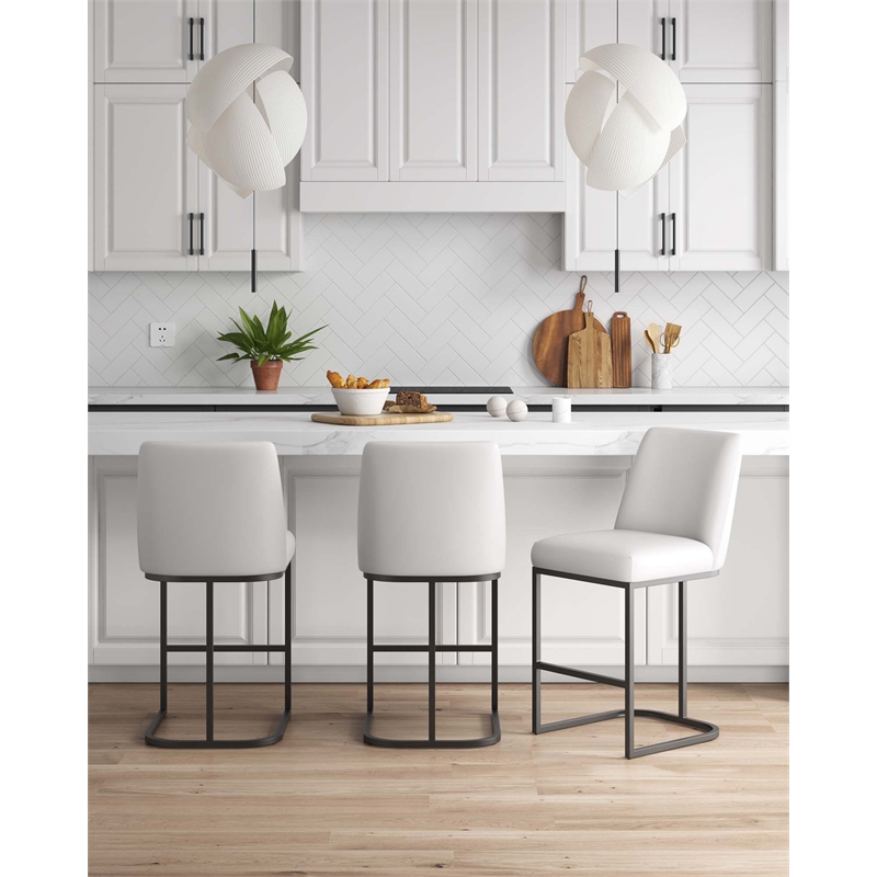 Manhattan Comfort Serena Counter Stool with Steel Base in White (Set of 3)