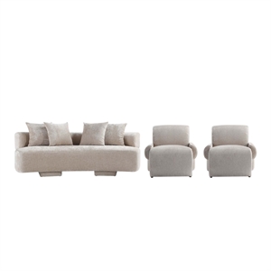 3-Piece Verandah 90.6&quot Sofa and 2 Accent Chairs with Solid Wood Frame in Beige