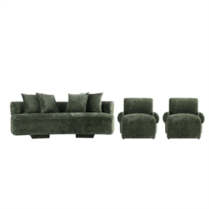 3-Piece Verandah 90.6&quot Sofa & 2 Accent Chairs with Solid Wood Frame in Olive