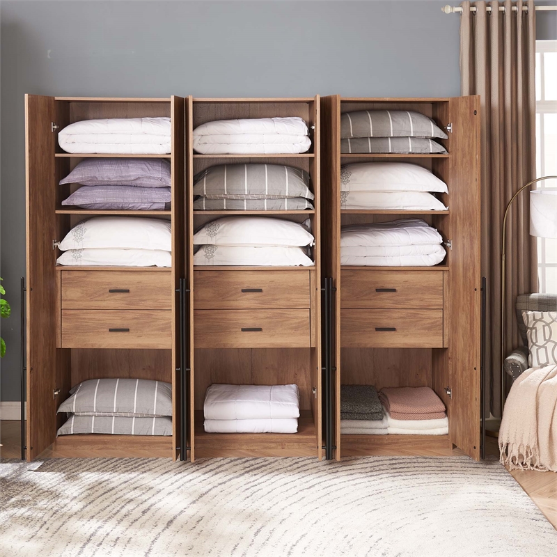 Lee Wardrobe Closet from 1.0 Engineered Wood in Golden Brown - Set of 3
