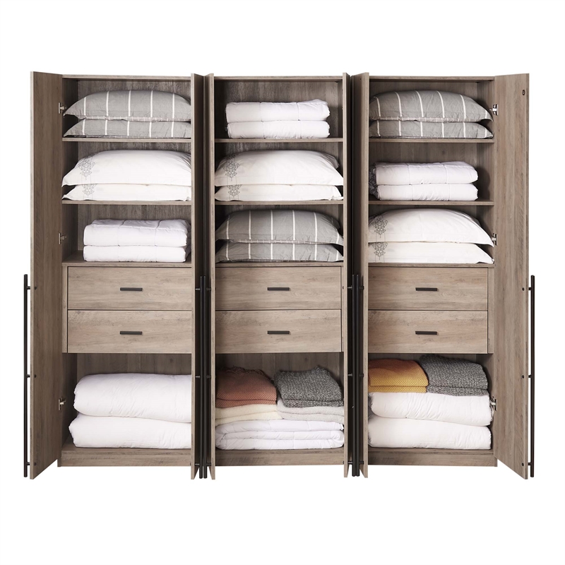 Lee Wardrobe Closet 1.0 from Engineered Wood in Rustic Gray - Set of 3