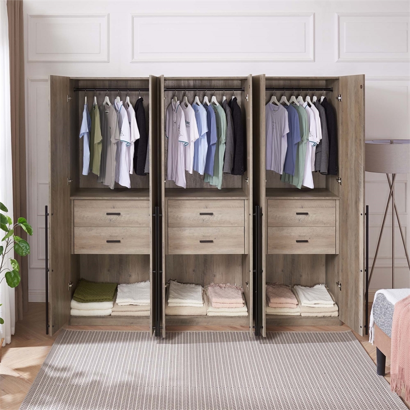 Lee Wardrobe Closet 2.0 from Engineered Wood in Rustic Gray - Set of 3